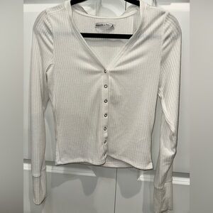 Abercrombie & Fitch White Ribbed Button-Down Shirt Size Medium
